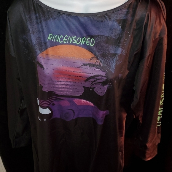 Black Long-Sleeved Plus Size Rincensored T-shirt Dresses Women Sizes 1X, 3X, 4X - Picture 5 of 6